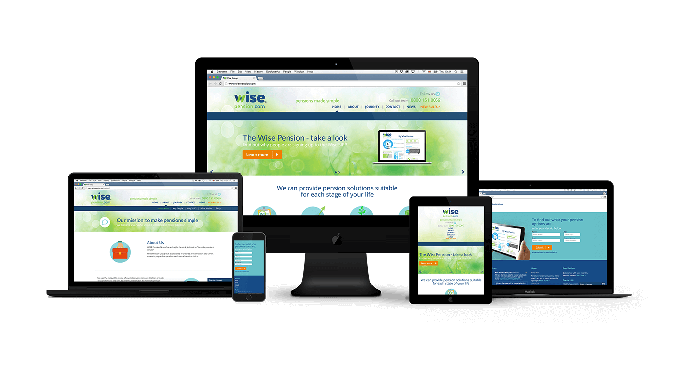 Multiple devices displaying wise pension website design